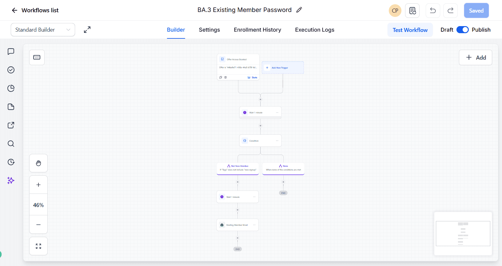 Existing member password assistance workflow