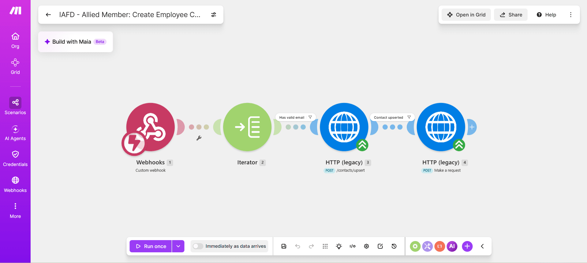 Linked employee contact creation Make automation workflow