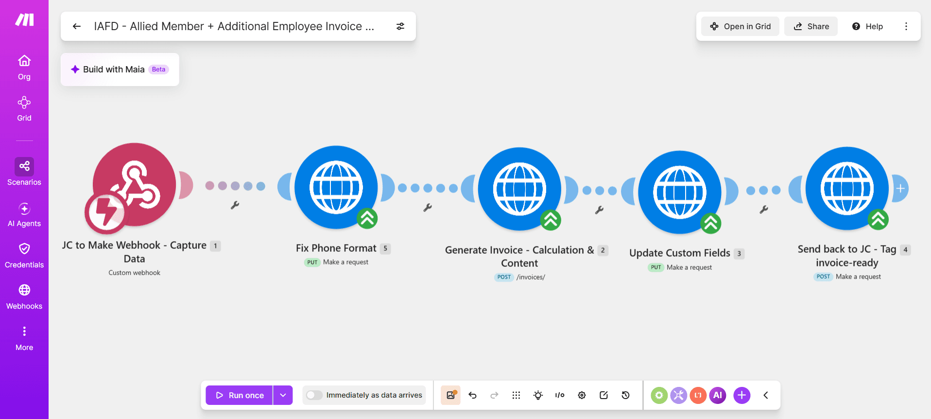 Dynamic invoice generation Make automation workflow