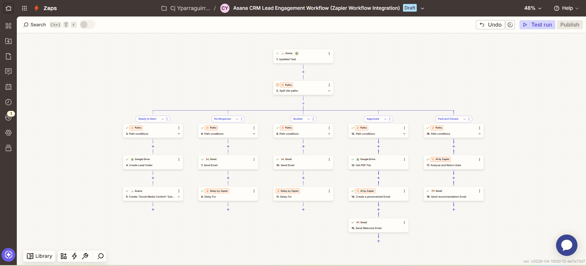 Asana CRM lead engagement Zapier workflow