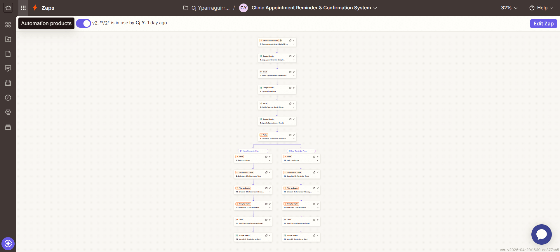 Clinic appointment Zapier reminder system workflow